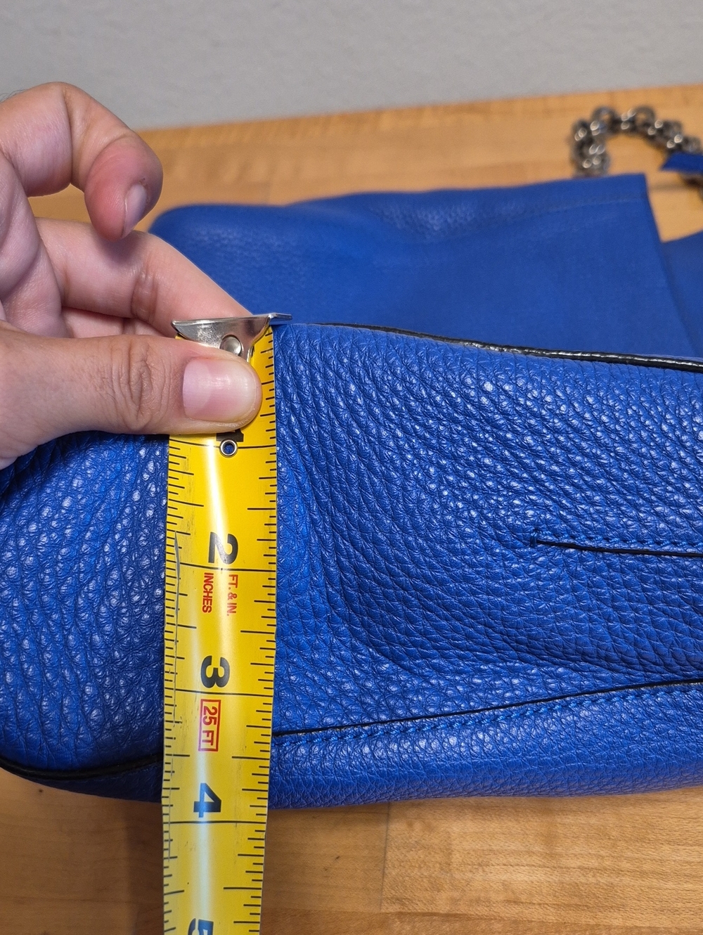Marc Jacobs Gotham Blue Pebbled Leather Silver Chain Shoulder / Hand Purse Bag - Picture 14 of 15